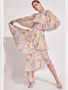 Elliatt Astrid Designer Revolve Floral High-Neck Chiffon Maxi Dress